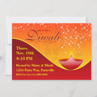 Bright Red Deepa Diwali Invitation