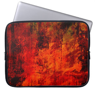 Bright red dirty old black peeled background. Hall Laptop Sleeve