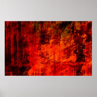 Bright red dirty old black peeled background. Hall Poster