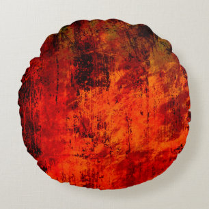 Bright red dirty old black peeled background. Hall Round Cushion