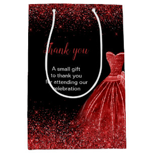 Bright Red Dress Faux Glitter Sweet 16 Birthday Medium Gift Bag