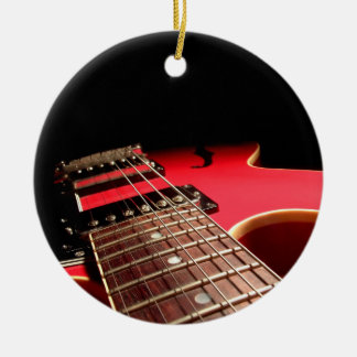Bright Red Electric Guitar Photo Ceramic Tree Decoration