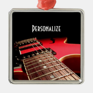 Bright Red Electric Guitar Photo Metal Tree Decoration