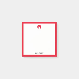 Bright Red Elephant and Border on White with Name Post-it Notes