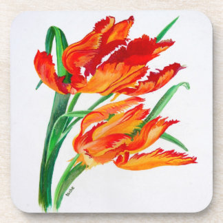 Bright Red Flamboyant Parrot Tulips Coaster