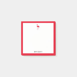 Bright Red Flamingo and Border on White with Name Post-it Notes