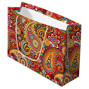 Bright Red Floral paisley bohemian pattern Large Gift Bag