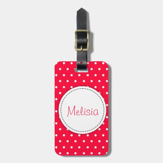 Bright red flower polka dots named luggage tag (Front Vertical)