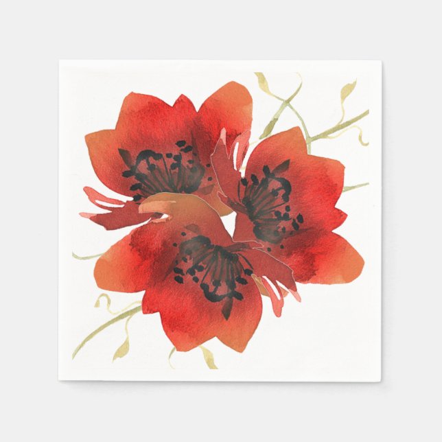 Bright Red Garden Poppies Napkin (Front)
