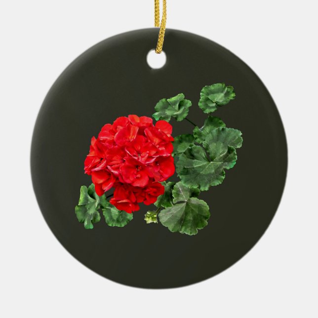 Bright Red Geranium Ceramic Tree Decoration (Front)