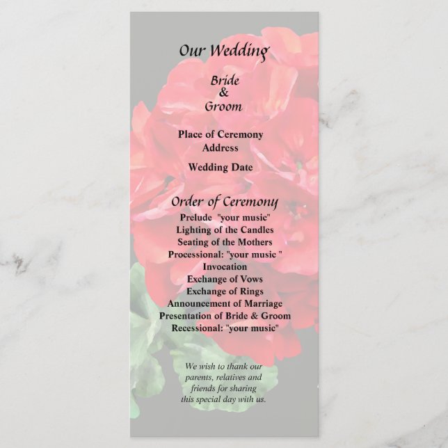 Bright Red Geranium Programme (Front)