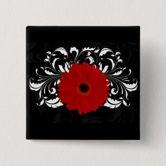 Bright Red Gerbera Daisy on Black 15 Cm Square Badge