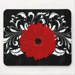 Bright Red Gerbera Daisy on Black Mouse Mat