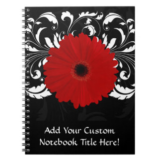Bright Red Gerbera Daisy on Black Notebook