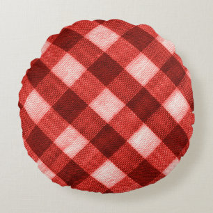 Bright red gingham: close-up texture. round cushion