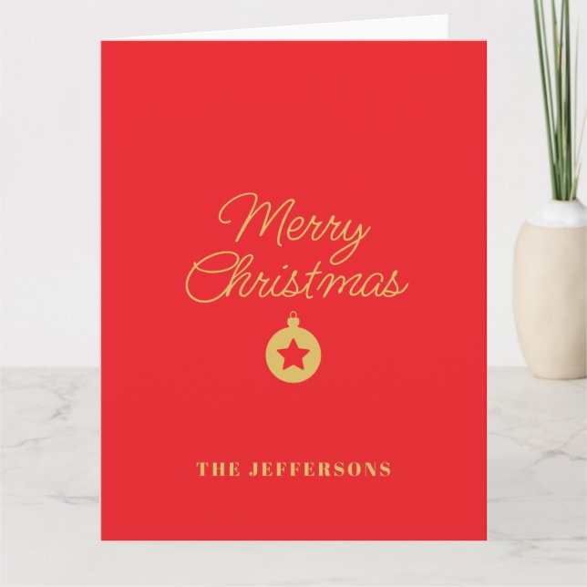 Bright Red & Gold Colors Merry Christmas Card (Front)