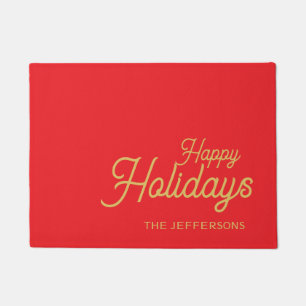 Bright Red & Gold Colors Merry Christmas Family Doormat