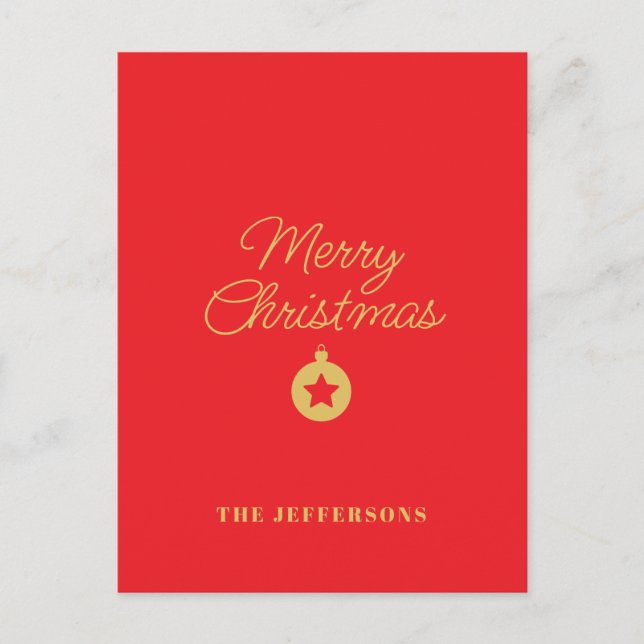 Bright Red & Gold Colors Merry Christmas Holiday Postcard (Front)