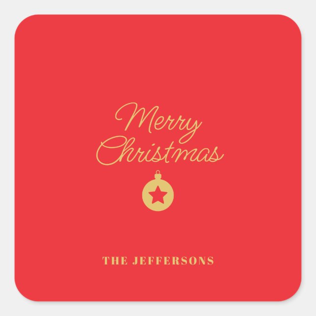 Bright Red & Gold Colors Merry Christmas Square Sticker (Front)