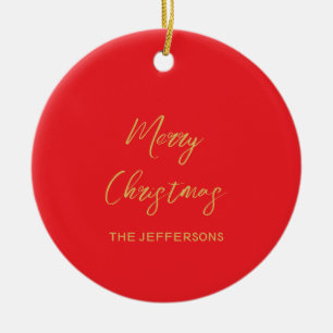 Bright Red & Gold Colors Merry Christmas Two Sided Ceramic Tree Decoration