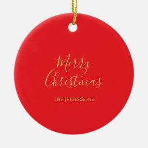 Bright Red & Gold Colors Merry Christmas Two Sided Ceramic Tree Decoration