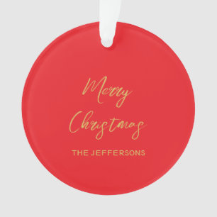 Bright Red & Gold Colors Merry Christmas Two Sided Ornament