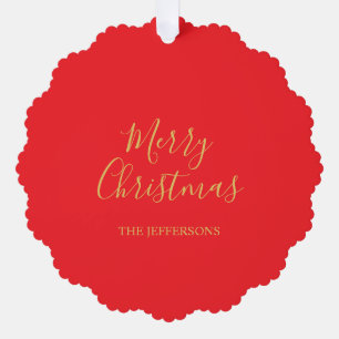 Bright Red & Gold Colors Merry Christmas Two Sided Tree Decoration Card