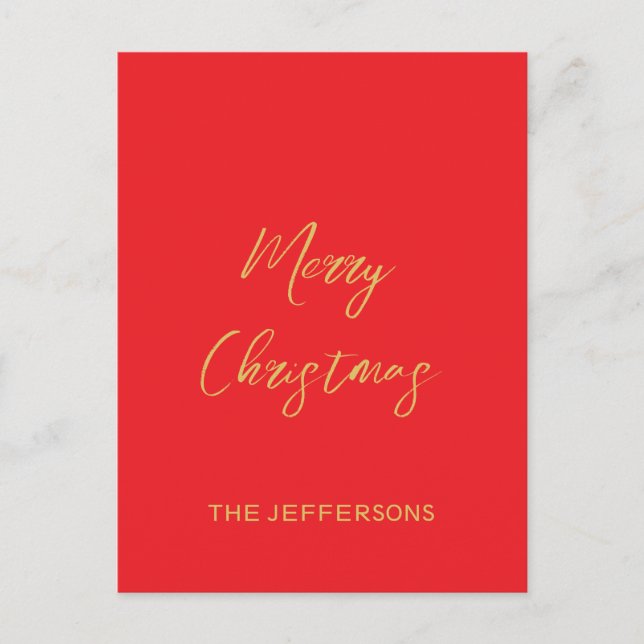 Bright Red & Gold Colours Merry Christmas Holiday Postcard (Front)