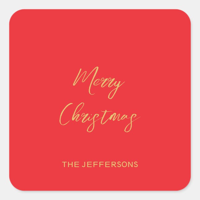 Bright Red & Gold Colours Merry Christmas Square Sticker (Front)