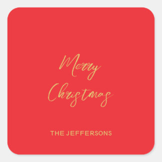 Bright Red & Gold Colours Merry Christmas Square Sticker