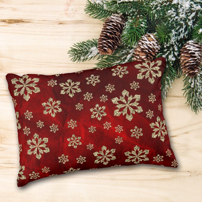 Bright Red Gold Snowflakes Decorative Cushion (Creator Uploaded)