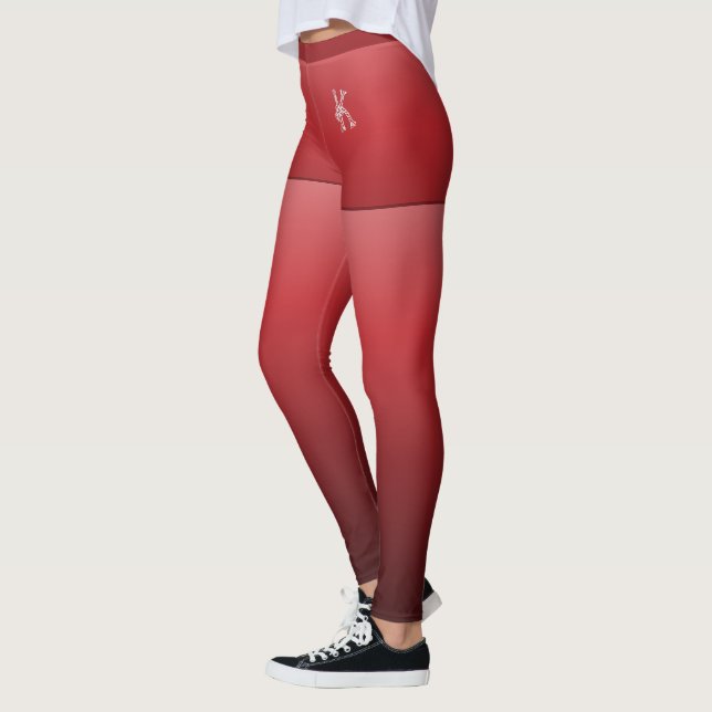 Bright Red Gradient, Fake Shorts, Custom Monogram Leggings (Left)
