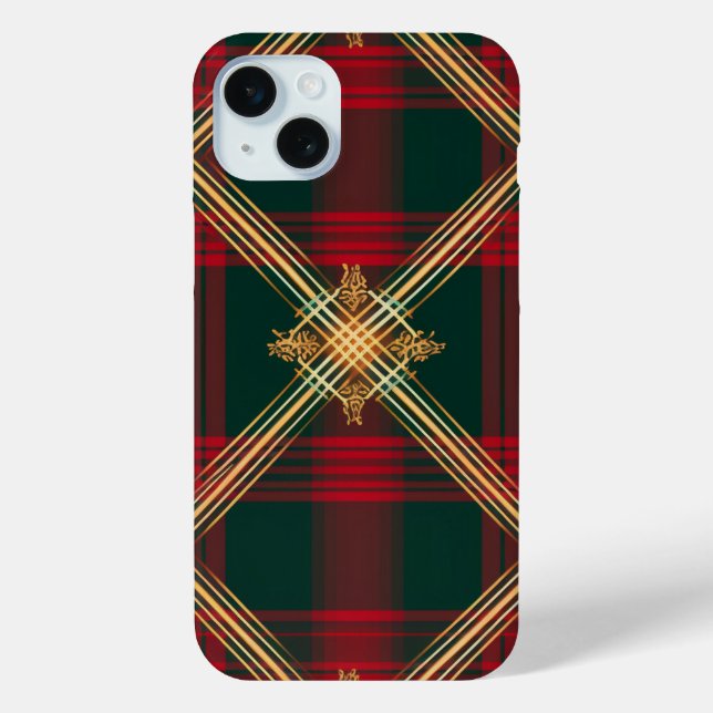 BRIGHT RED GREEN GOLD CHRISTMAS PLAID PATTERN Case-Mate iPhone CASE (Back)