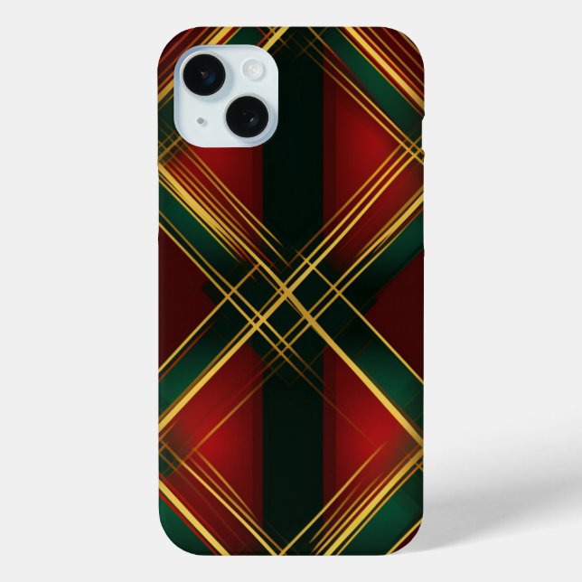 BRIGHT RED GREEN GOLD CHRISTMAS PLAID PATTERN Case-Mate iPhone CASE (Back)