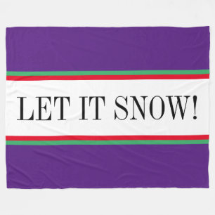 Bright Red Green Purple White LET IT SNOW! Stripes Fleece Blanket