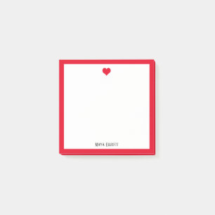 Bright Red Heart and Border on White with Name Post-it Notes