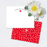 Bright Red Heart & Dots Cute Girly Note Card<br><div class="desc">This design features space for a name in a pretty curve over a simple heart graphic. Click the customise button if you would like to move/scale the images and further modify the text! Variations of this design, additional colours, as well as coordinating products are available in our shop, zazzle.com/store/doodlelulu. Contact...</div>