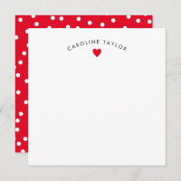 Bright Red Heart & Dots Cute Girly Note Card