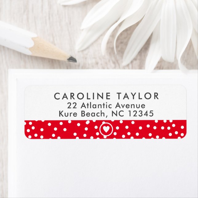 Bright Red Heart & Dots Cute Girly Return Address (Insitu)