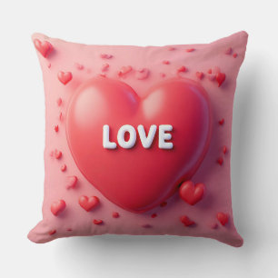 Bright Red Heart with 'Love' Text Cushion