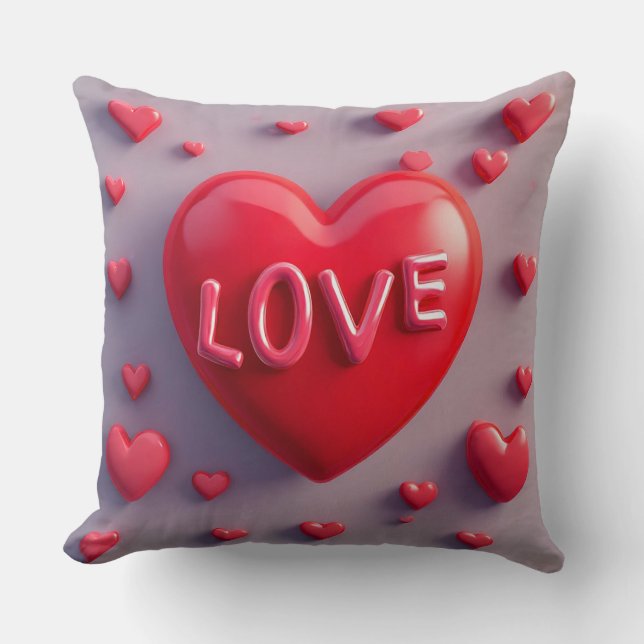 Bright Red Heart with 'Love' Text Cushion (Front)