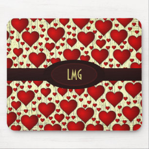 Bright Red Hearts Pattern with Burgundy Nameplate Mouse Mat