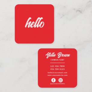Bright Red Hello Chic Bold Text Square Business Card