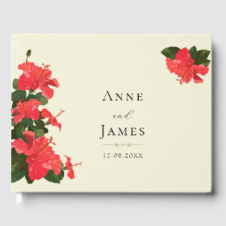 Bright Red Hibiscus Flowers Guest Wedding Book