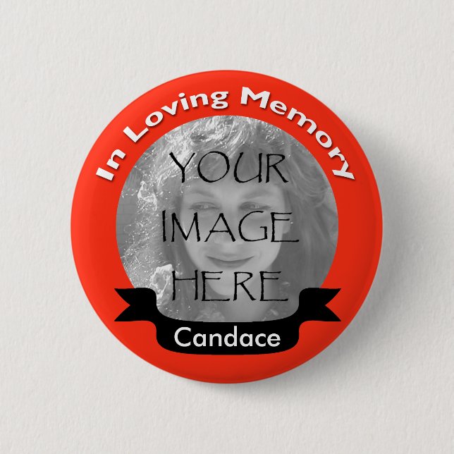 Bright Red In Loving Memory Photo Button (Front)