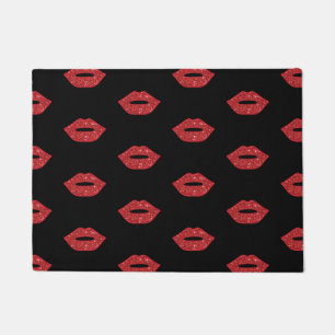 Bright Red Lips Glitter Kisses Elegant Feminine Doormat