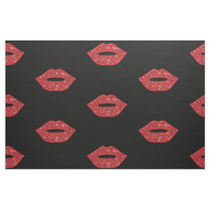 Bright Red Lips Glitter Kisses Elegant Feminine Fabric