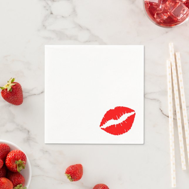 Bright Red Lipstick Kiss Print Napkin (Insitu)