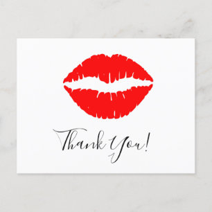 Bright Red Lipstick Kiss Thank You Postcard