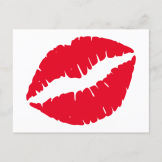 Bright Red Lipstick Kiss White Postcard